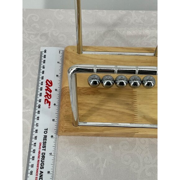 Newtons Cradle Desk Toy With Chrome Frame & Wooden Base - Picture 5 of 8